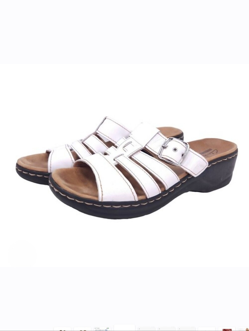 NEW Clarks Leather Hayla Cavern White Buckle Slide Sandals 10 M Slides NWT